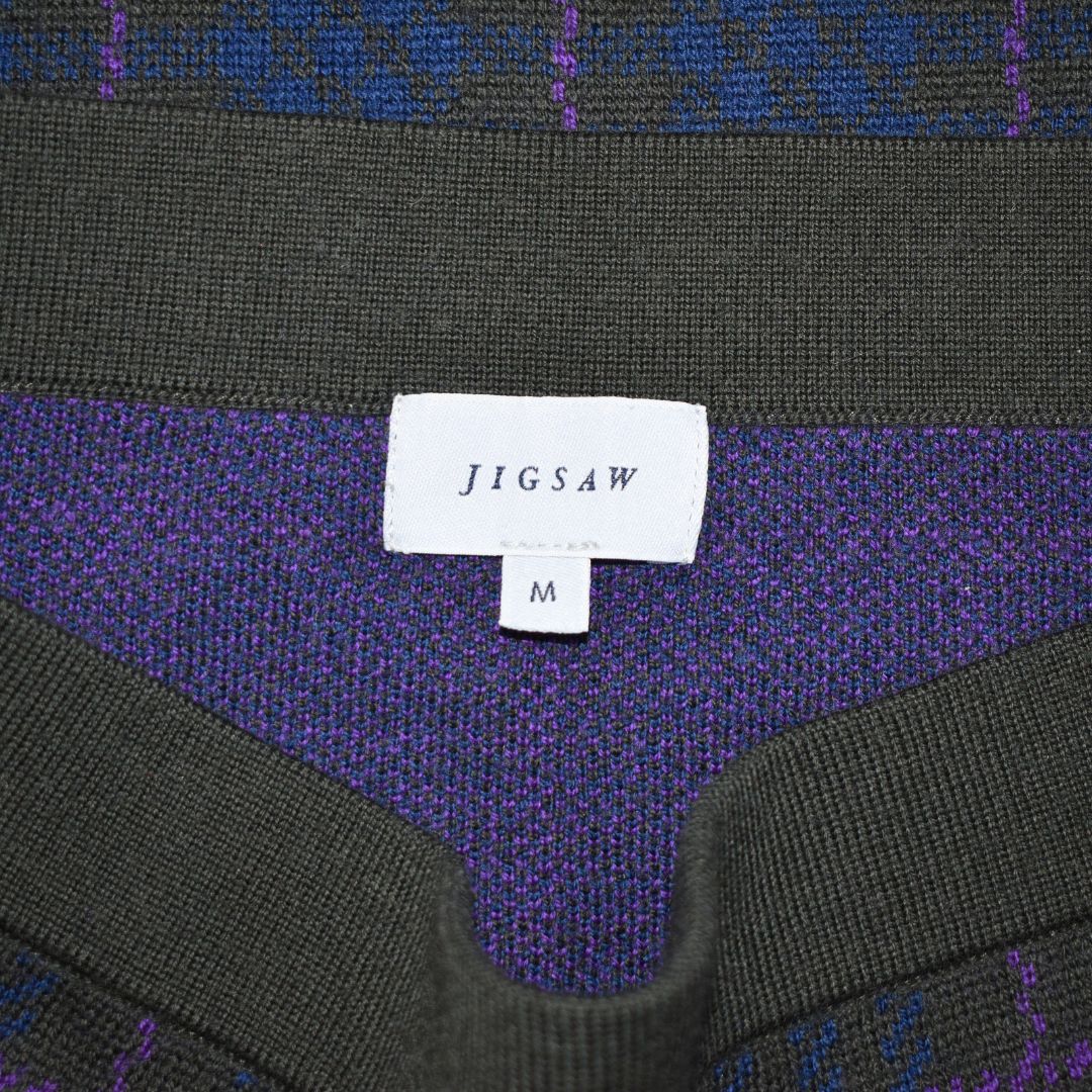 Jigsaw 100% Wool Knit Plaid Mini Skirt Gray Blue Plaid Pull On Stretchy Size M — image 4 of 8